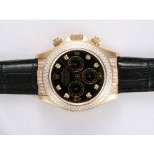 Rolex Daytona Chronograph Asia Valjoux 7750 Gold Case Mit Diamond Bezel-Black Dial