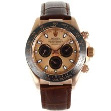 Rolex Daytona Automatic Rotgold Ceramic Lünette Mit Champagne Dial-Brown Leather Strap