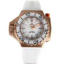 Omega Seamaster Co-Axial Automatic Rose Gold Case Mit White Dial-White Rubber Strap