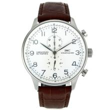 IWC Portugieser Chronograph Arbeitsgruppe Silber Marker Mit White Dial-Leather Strap
