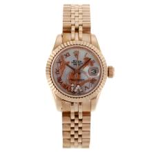 Rolex Datejust Automatic Full Rose Gold Roman Markers Mit White Mop Dial-Blumen Illustration