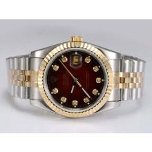 Rolex Datejust Automatic Two Tone Mit Diamant Marking-Red Dial