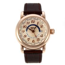 Montblanc Star Working GMT Automatic Rose Gold Case Mit Champagner Dial-Leather Strap