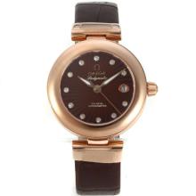 Omega Ladymatic Rotgold Diamant Marker Mit Brown Dial-Leather Strap