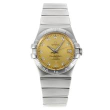 Omega Constellation Automatic Diamant Marker Mit Golden Dial S/S-18K Plated Gold Bewegung