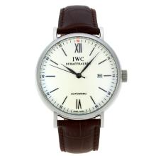 IWC Classic Automatic Mit White Dial-Silver Stick Marker-Leather Strap