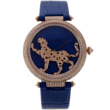 Cartier Panthere De Cartier Rose Gold Case Voll Diamond Bezel Mit Blue MOP Dial-Leather Strap