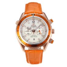 Omega Seamaster Chronograph Arbeitsgruppe Roségold Lünette Orange Mit Weißem Zifferblatt-orange Lederband