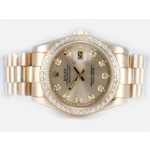 Rolex Datejust Automatic Full Gold Mit Diamant Lünette Und Kennzeichnung-Golden Dial