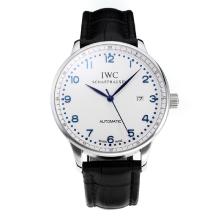 IWC Portofino Automatic Mit Weißem Zifferblatt-Lederarmband-Blue Marker