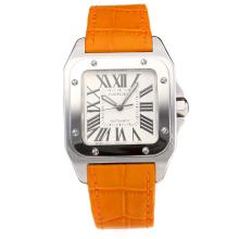 Cartier Santos 100 Schweizer ETA 2688 Automatik-Uhrwerk Mit White Dial-orange Leder Strap Saphirglas