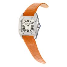 Cartier Santos 100 Schweizer ETA Uhrwerk Mit White Dial-orange Lederband