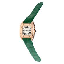 Cartier Santos 100 Schweizer ETA Uhrwerk Roségold Mit Weißem Zifferblatt-Grün Leder Strap Saphirglas