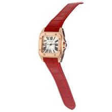 Cartier Santos 100 Schweizer ETA Uhrwerk Roségold Mit Weißem Zifferblatt-Red Leather Strap-Saphirglas