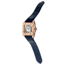 Cartier Santos 100 Schweizer ETA Uhrwerk Roségold Mit Weißem Zifferblatt-Blue Leather Strap-Saphirglas