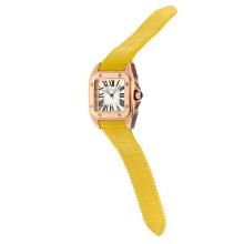 Cartier Santos 100 Schweizer ETA Uhrwerk Roségold Mit Weißem Zifferblatt-Gelb Leder Strap Saphirglas