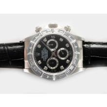Rolex Daytona Chronograph Asia Valjoux 7750 Mit Baguette CZ Diamond Bezel-Black Dial