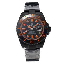 Rolex Submariner Automatic Ceramic Bezel Volle PVD Mit Schwarzem Zifferblatt-orange Hands-Saphirglas