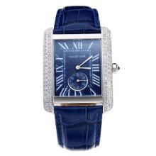 Cartier Tank Diamant Lünette Mit Blauem Zifferblatt Und Armband