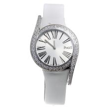 Piaget Limelight Diamond Bezel with Silver Dial-White Leather Strap