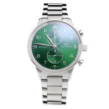 IWC Portuguese Working Chronograph Diamond Bezel with Green Dial S/S