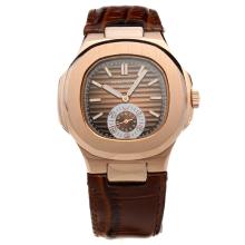 Patek Philippe Nautilus Automatic Rose Gold Case with Brown Dial-Leather Strap-1
