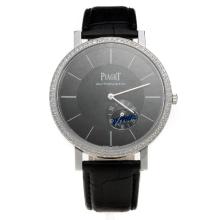 Piaget Altiplano Automatic Diamond Bezel with Black Dial-Leather Strap