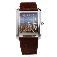 Cartier Tank with Brown Dial-Brown Leather Strap-1