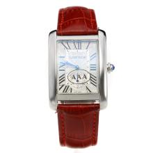 Cartier Tank with White Dial-Red Leather Strap