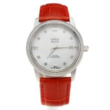 Omega De Ville Diamond Bezel with MOP Dial-Red Leather Strap