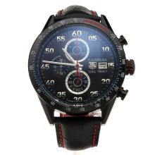 Tag Heuer Carrera Cal.1887 Working Chronograph PVD Case Ceramic Bezel with Black Dial-Leather Strap