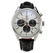 Tag Heuer Carrera CH80 Working Chronograph with White Dial-Leather Strap