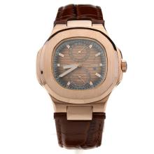 Patek Philippe Nautilus Automatic Rose Gold Case with Brown Dial-Leather Strap