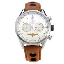 Tag Heuer Carrera Working Chronograph with Silver Dial-Leather Strap-3