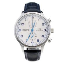 IWC Portuguese Asia Valjoux 7750 Movement With White Dial--Blue Leather Strap