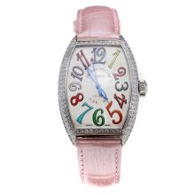Franck Muller Casablanca Automatic Diamond Bezel Colourful Number Markings-Pink Leather Strap