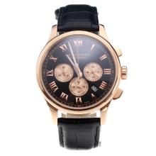 Chopard LUC Working Chronograph Rose Gold Case with Black Dial-Black Leather Strap