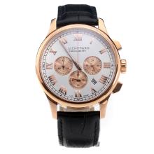 Chopard LUC Working Chronograph Rose Gold Case with White Dial-Black Leather Strap