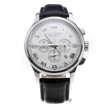 Chopard LUC Working Chronograph Roman Markings with White Dial-Black Leather Strap