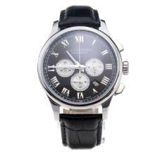 Chopard LUC Working Chronograph Roman Markings with Black Dial-Black Leather Strap