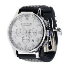 Chopard LUC Working Chronograph Roman Markings with White Dial-Black Rubber Strap