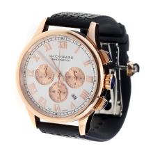 Chopard LUC Working Chronograph Rose Gold Case with White Dial-Black Rubber Strap
