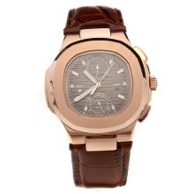 Patek Philippe Nautilus Rose Gold Case with Brown Dial-Leather Strap-1