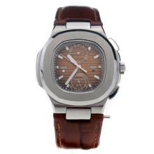 Patek Philippe Nautilus with Brown Dial-Leather Strap-1