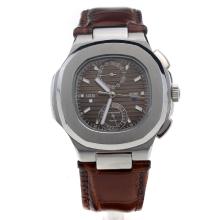 Patek Philippe Nautilus with Brown Dial-Leather Strap