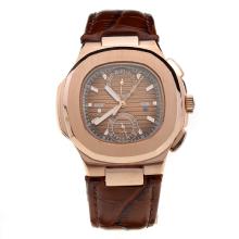 Patek Philippe Nautilus Rose Gold Case with Brown Dial-Leather Strap