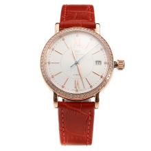 IWC Portofino Rose Gold Case Diamond Bezel White Dial with Red Leather Strap-Lady Size