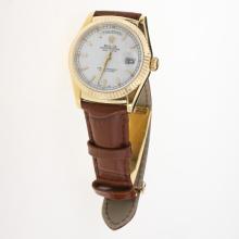 Rolex Day-Date 3156 Automatic Movement Gold Case Stick Markers with White Dial-Leather Strap