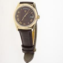 Rolex Day-Date 3156 Automatic Movement Gold Case Roman Markers with Brown Dial-Leather Strap