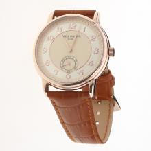 Patek Philippe Calatrava Rose Gold Case Number Markers with Champagne Dial-Leather Strap